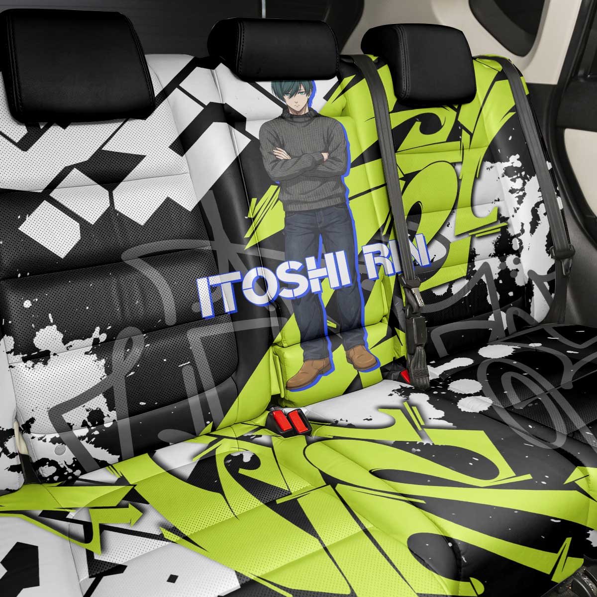 Itoshi Rin Blue Lock Back Car Seat Cover Urban Graffiti Street Art Style