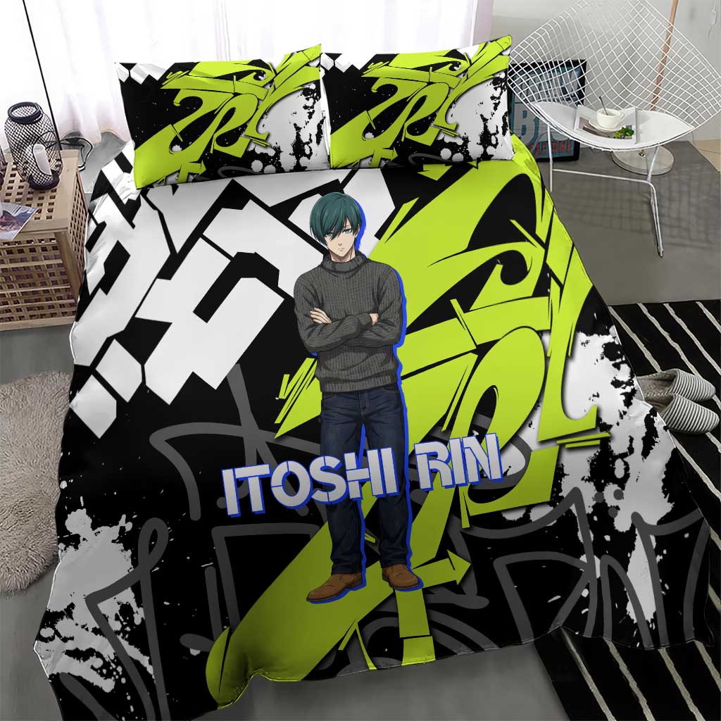 Itoshi Rin Blue Lock Bedding Set Urban Graffiti Street Art Style