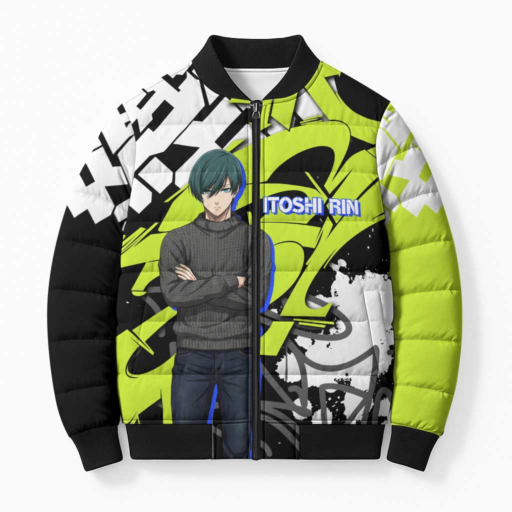 Itoshi Rin Blue Lock Bomber Puffer Jacket Urban Graffiti Street Art Style