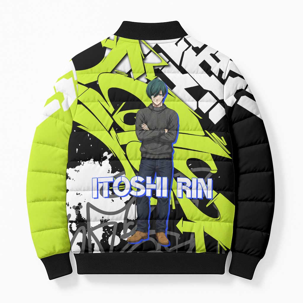 Itoshi Rin Blue Lock Bomber Puffer Jacket Urban Graffiti Street Art Style