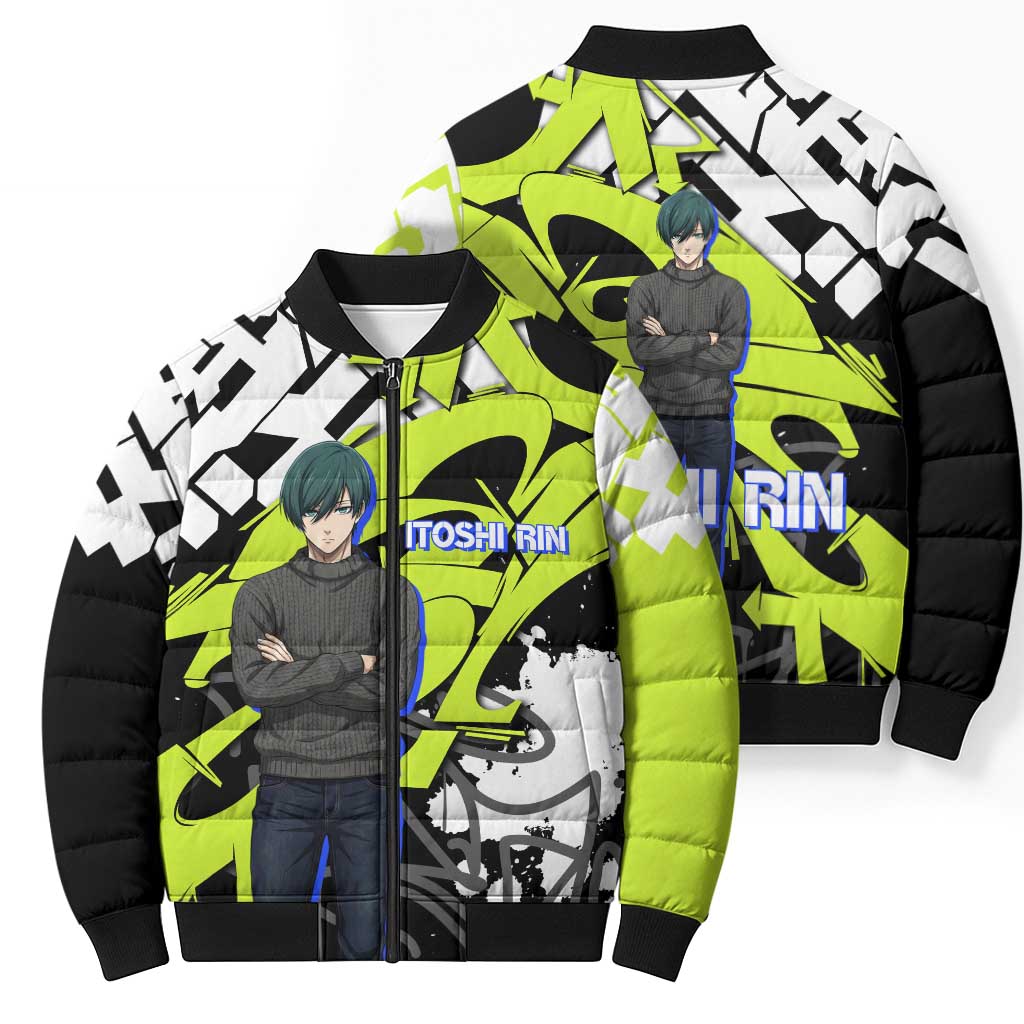 Itoshi Rin Blue Lock Bomber Puffer Jacket Urban Graffiti Street Art Style