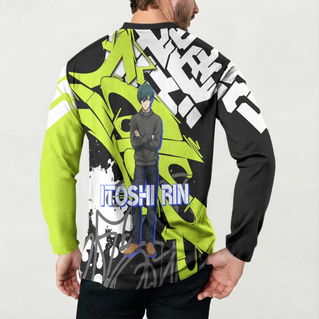 Itoshi Rin Blue Lock Button Sweatshirt Urban Graffiti Street Art Style