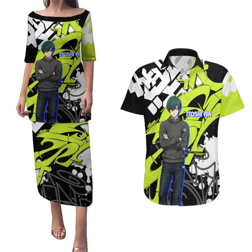 Itoshi Rin Blue Lock Couples Matching Puletasi and Hawaiian Shirt Urban Graffiti Street Art Style