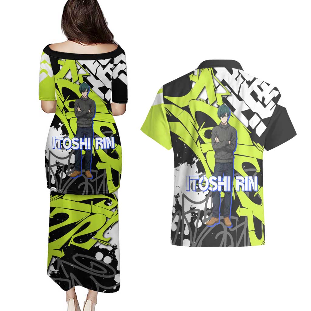 Itoshi Rin Blue Lock Couples Matching Puletasi and Hawaiian Shirt Urban Graffiti Street Art Style