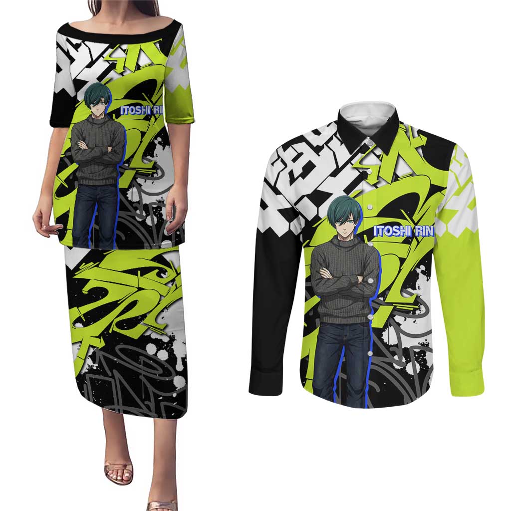 Itoshi Rin Blue Lock Couples Matching Puletasi and Long Sleeve Button Shirt Urban Graffiti Street Art Style
