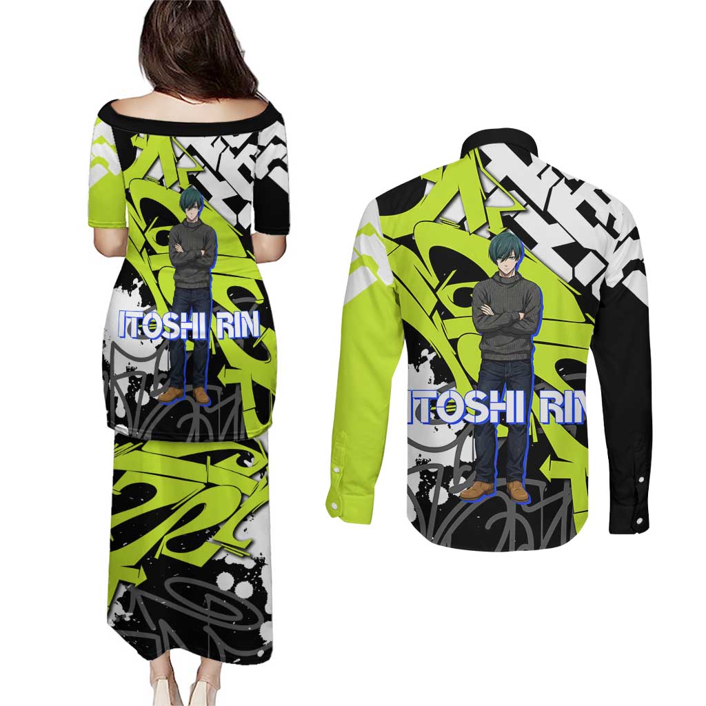 Itoshi Rin Blue Lock Couples Matching Puletasi and Long Sleeve Button Shirt Urban Graffiti Street Art Style