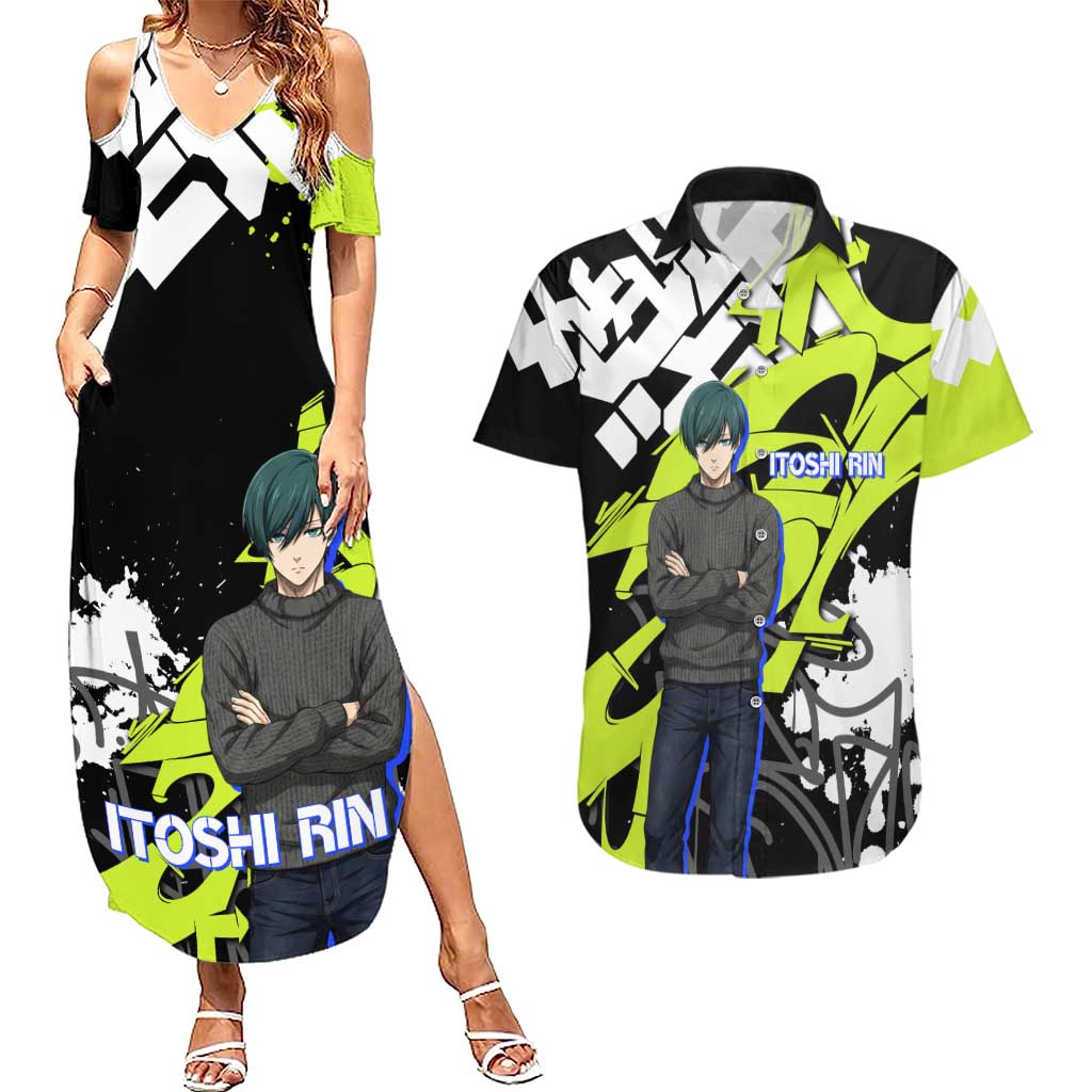 Itoshi Rin Blue Lock Couples Matching Summer Maxi Dress and Hawaiian Shirt Urban Graffiti Street Art Style