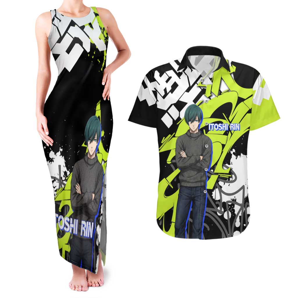 Itoshi Rin Blue Lock Couples Matching Tank Maxi Dress and Hawaiian Shirt Urban Graffiti Street Art Style
