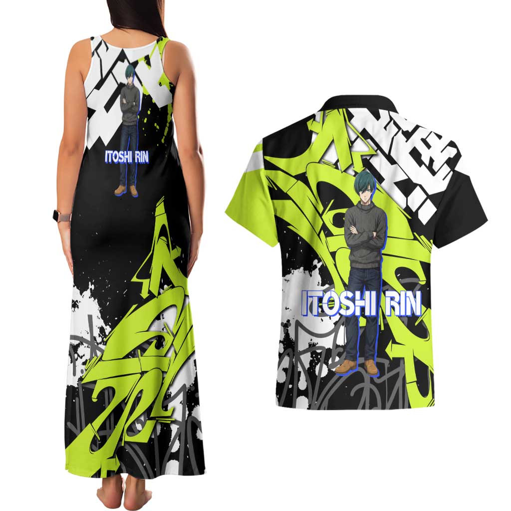 Itoshi Rin Blue Lock Couples Matching Tank Maxi Dress and Hawaiian Shirt Urban Graffiti Street Art Style