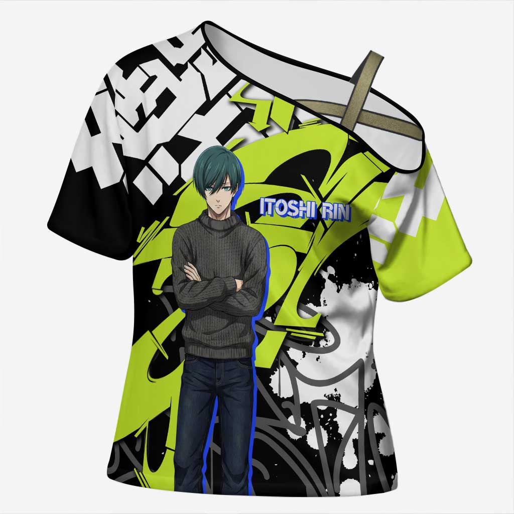 Itoshi Rin Blue Lock Cross Shoulder Shirt Urban Graffiti Street Art Style