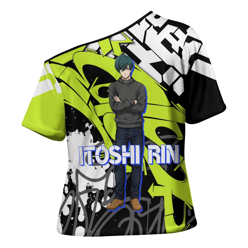 Itoshi Rin Blue Lock Cross Shoulder Shirt Urban Graffiti Street Art Style