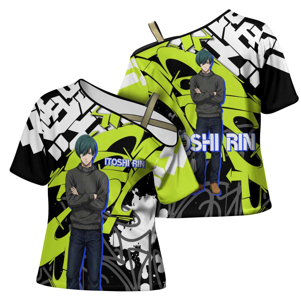 Itoshi Rin Blue Lock Cross Shoulder Shirt Urban Graffiti Street Art Style