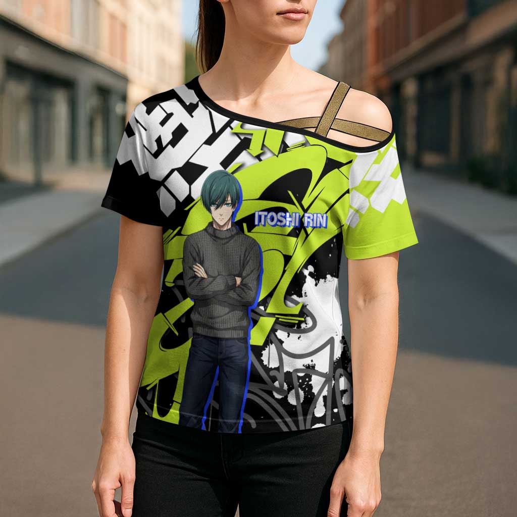 Itoshi Rin Blue Lock Cross Shoulder Shirt Urban Graffiti Street Art Style