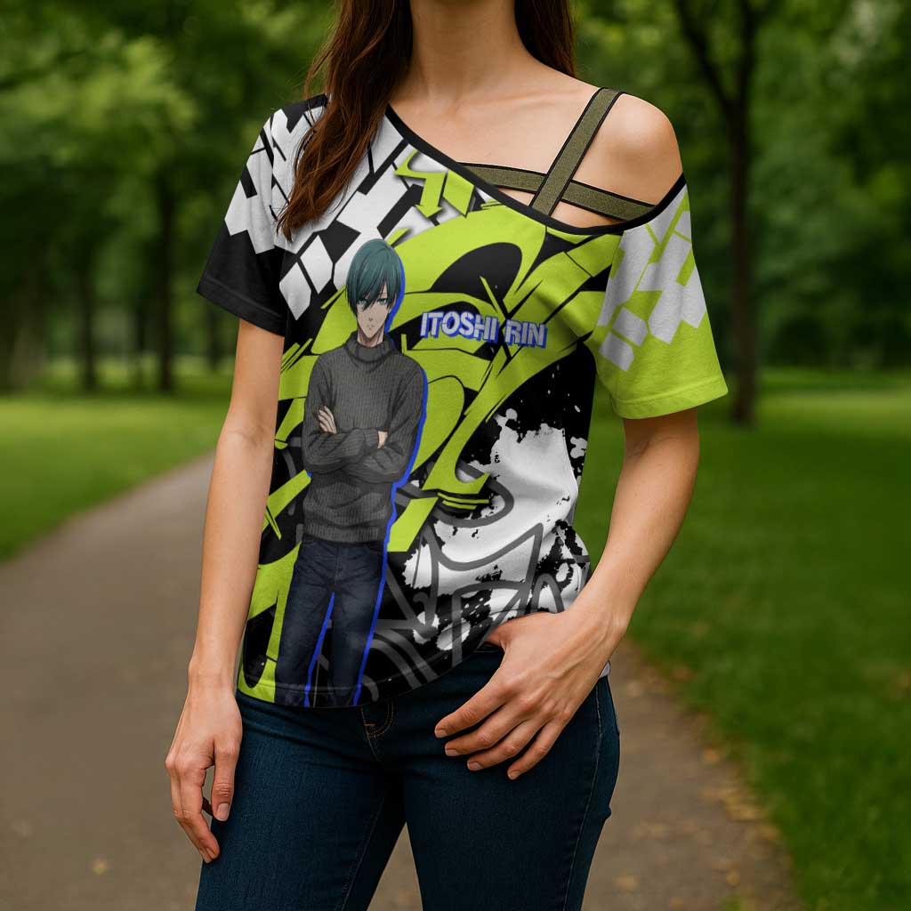 Itoshi Rin Blue Lock Cross Shoulder Shirt Urban Graffiti Street Art Style