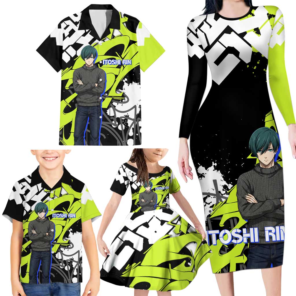 Itoshi Rin Blue Lock Family Matching Long Sleeve Bodycon Dress and Hawaiian Shirt Urban Graffiti Street Art Style