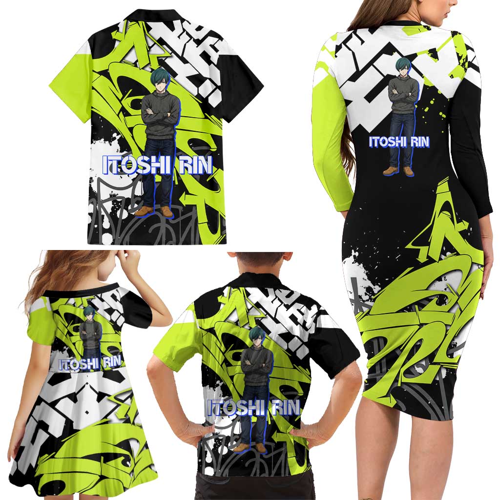 Itoshi Rin Blue Lock Family Matching Long Sleeve Bodycon Dress and Hawaiian Shirt Urban Graffiti Street Art Style