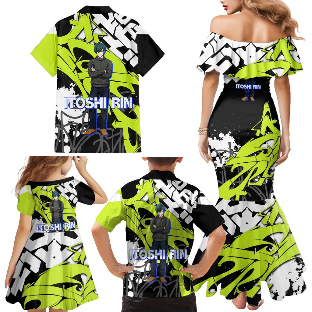 Itoshi Rin Blue Lock Family Matching Mermaid Dress and Hawaiian Shirt Urban Graffiti Street Art Style