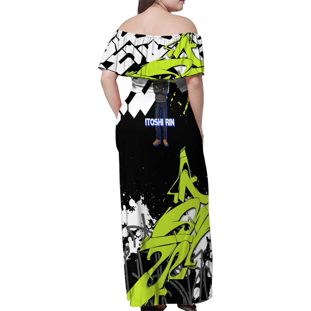 Itoshi Rin Blue Lock Family Matching Off Shoulder Maxi Dress and Hawaiian Shirt Urban Graffiti Street Art Style