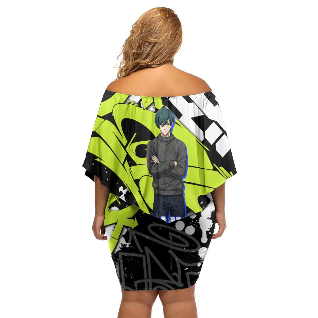 Itoshi Rin Blue Lock Family Matching Off Shoulder Short Dress and Hawaiian Shirt Urban Graffiti Street Art Style