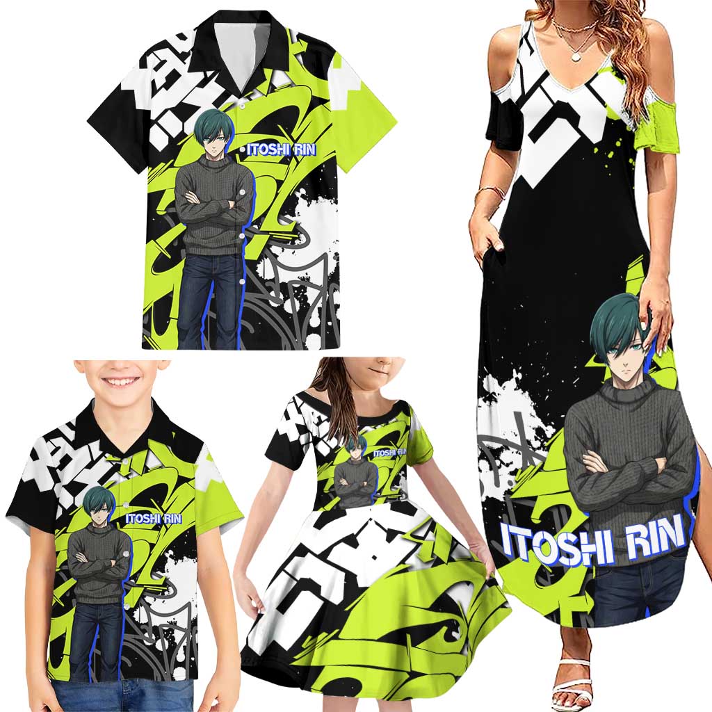 Itoshi Rin Blue Lock Family Matching Summer Maxi Dress and Hawaiian Shirt Urban Graffiti Street Art Style