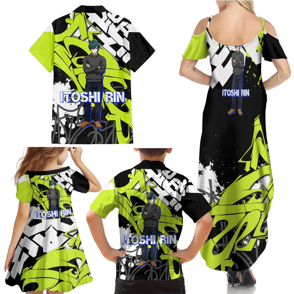 Itoshi Rin Blue Lock Family Matching Summer Maxi Dress and Hawaiian Shirt Urban Graffiti Street Art Style
