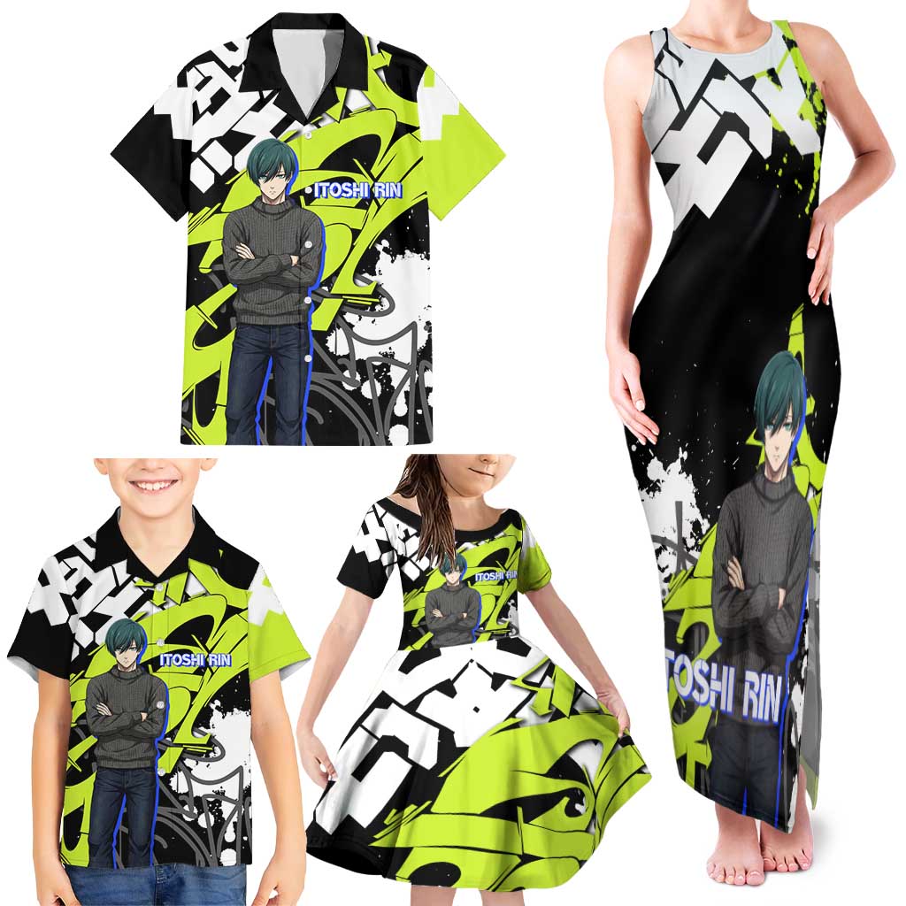 Itoshi Rin Blue Lock Family Matching Tank Maxi Dress and Hawaiian Shirt Urban Graffiti Street Art Style