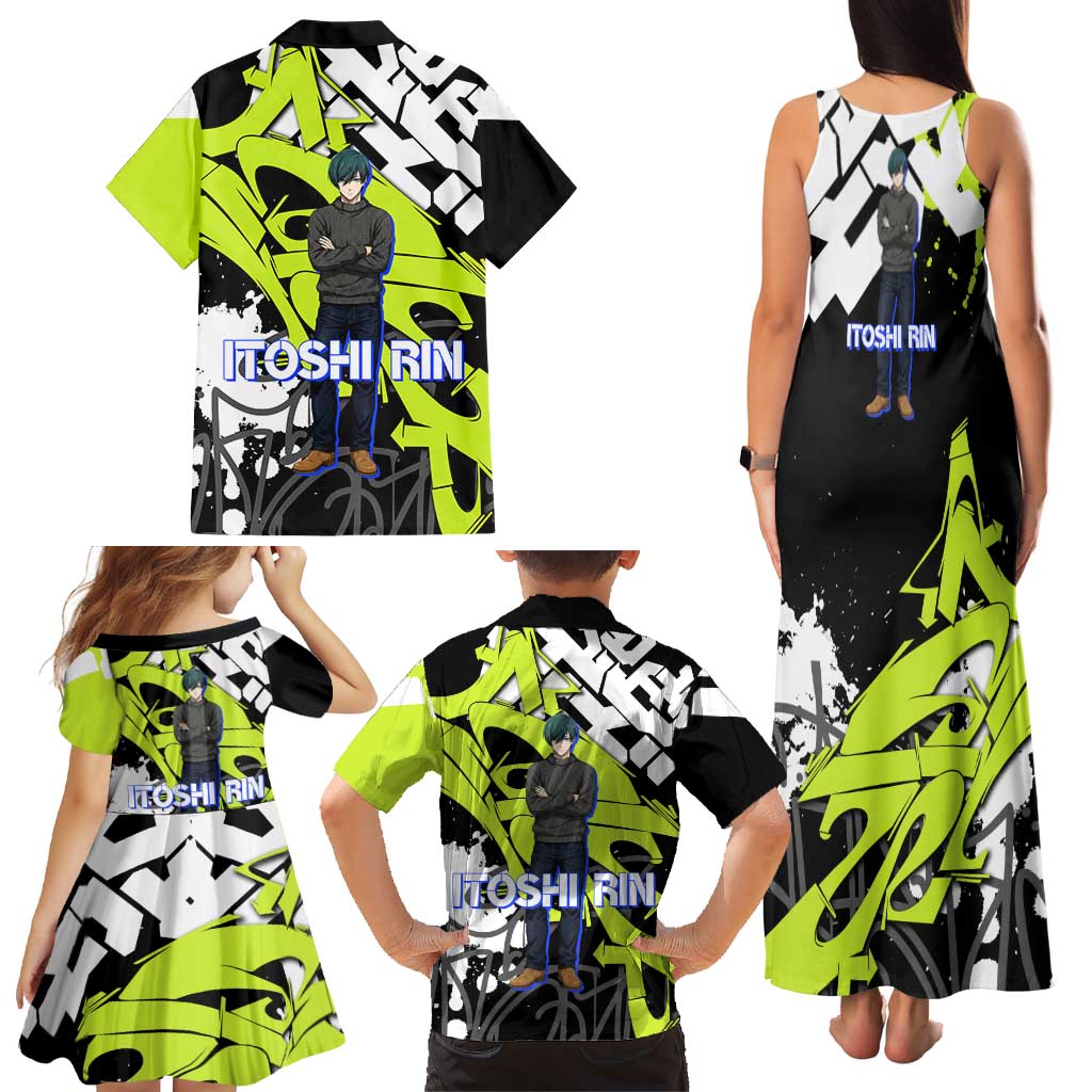 Itoshi Rin Blue Lock Family Matching Tank Maxi Dress and Hawaiian Shirt Urban Graffiti Street Art Style