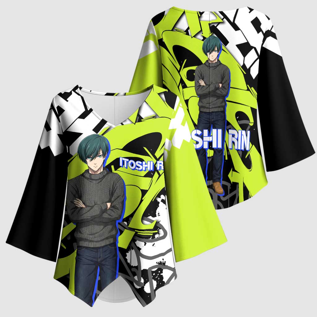 Itoshi Rin Blue Lock Kimono Sleeve Blouse Urban Graffiti Street Art Style