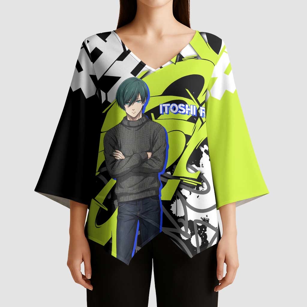 Itoshi Rin Blue Lock Kimono Sleeve Blouse Urban Graffiti Street Art Style