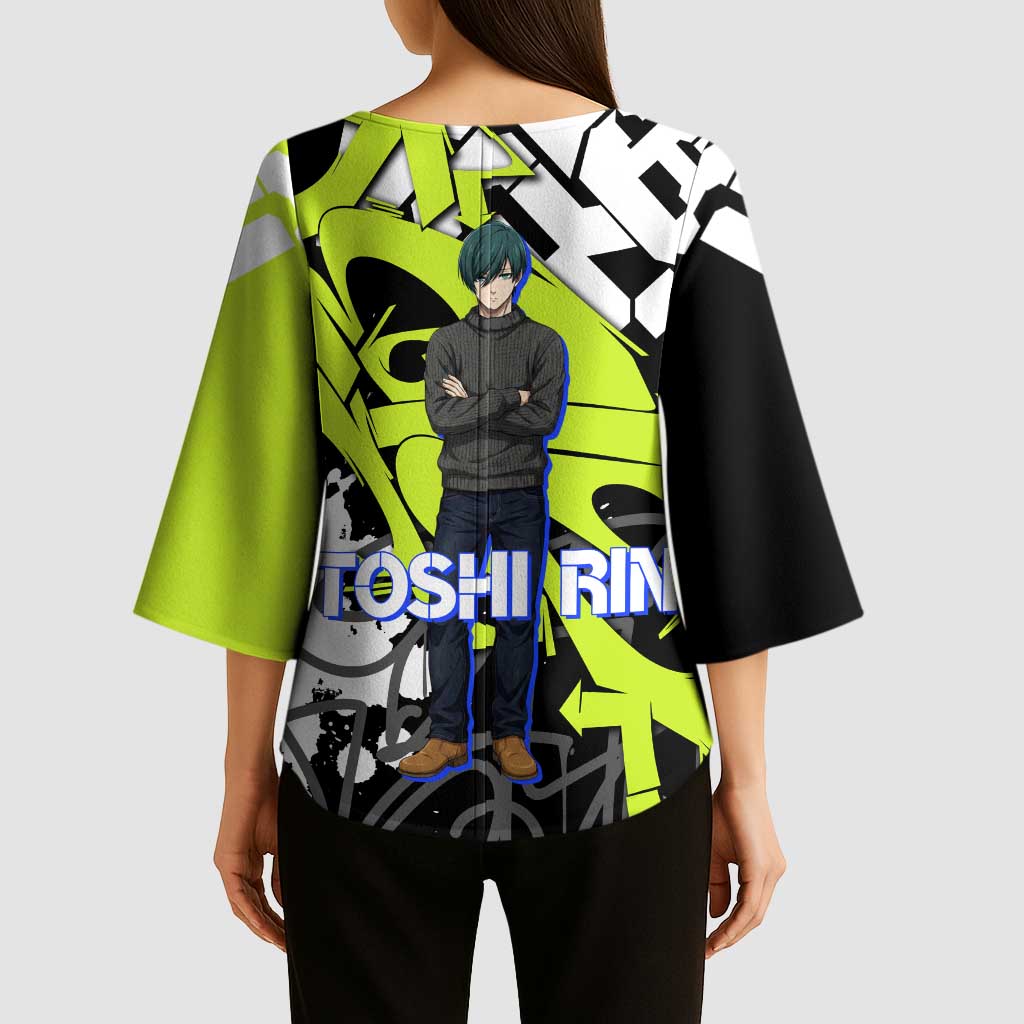Itoshi Rin Blue Lock Kimono Sleeve Blouse Urban Graffiti Street Art Style