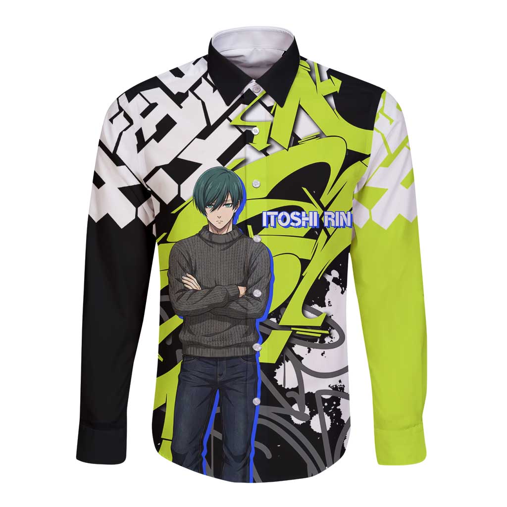 Itoshi Rin Blue Lock Long Sleeve Button Shirt Urban Graffiti Street Art Style