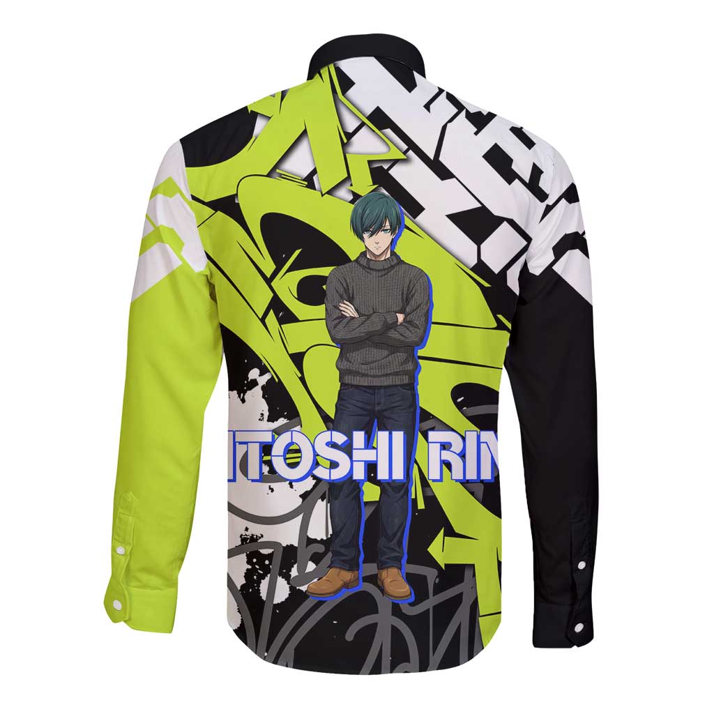 Itoshi Rin Blue Lock Long Sleeve Button Shirt Urban Graffiti Street Art Style