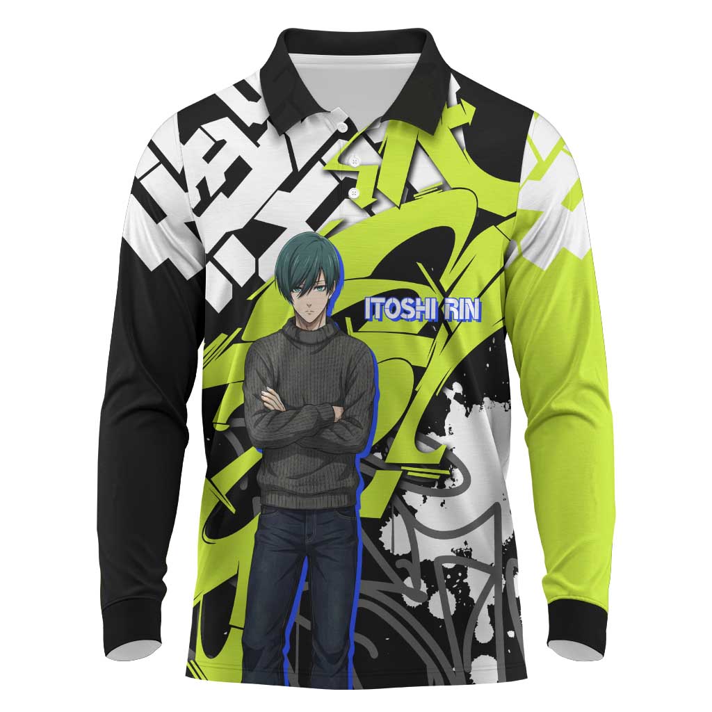 Itoshi Rin Blue Lock Long Sleeve Polo Shirt Urban Graffiti Street Art Style