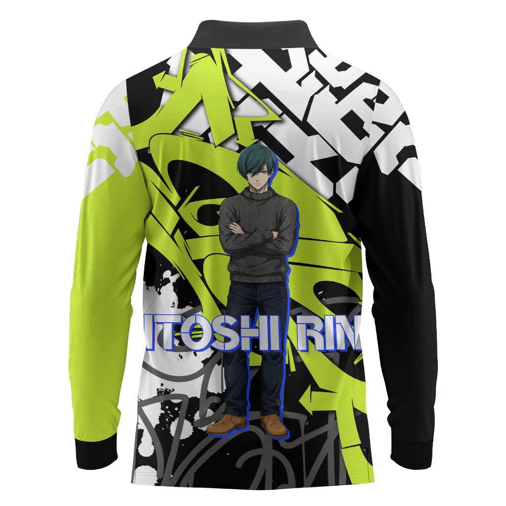 Itoshi Rin Blue Lock Long Sleeve Polo Shirt Urban Graffiti Street Art Style