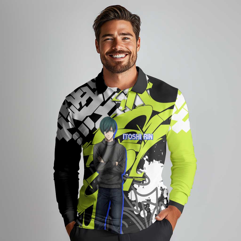 Itoshi Rin Blue Lock Long Sleeve Polo Shirt Urban Graffiti Street Art Style