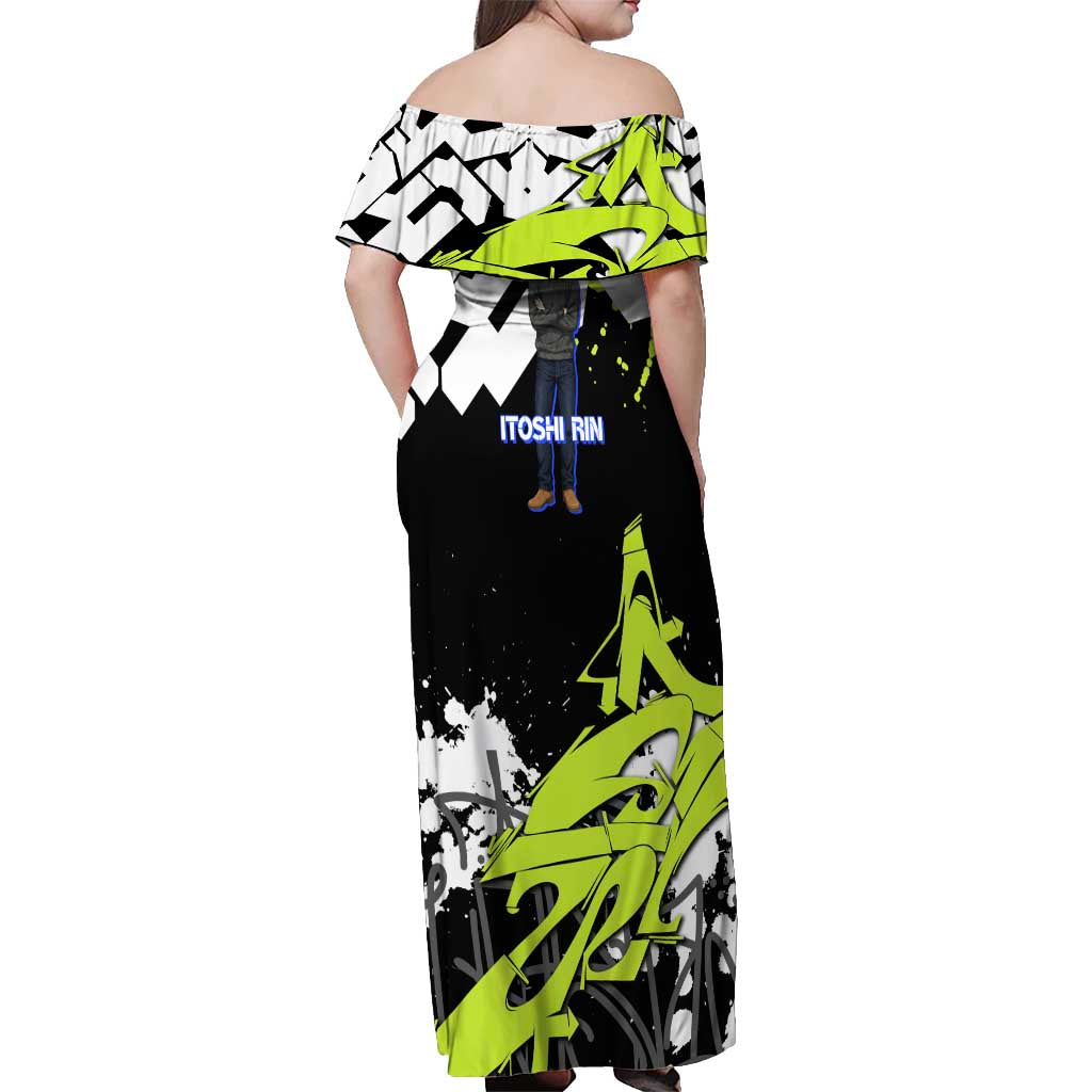 Itoshi Rin Blue Lock Off Shoulder Maxi Dress Urban Graffiti Street Art Style