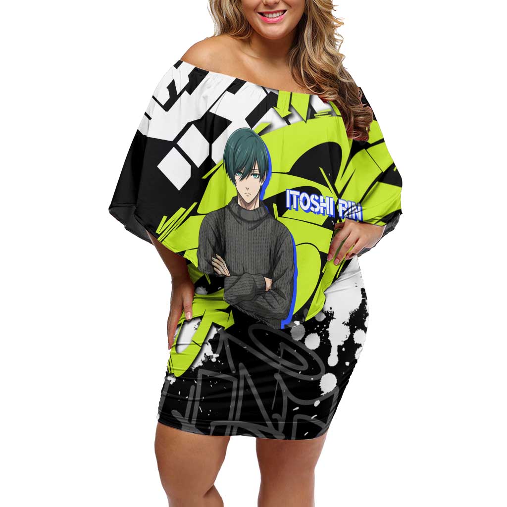 Itoshi Rin Blue Lock Off Shoulder Short Dress Urban Graffiti Street Art Style