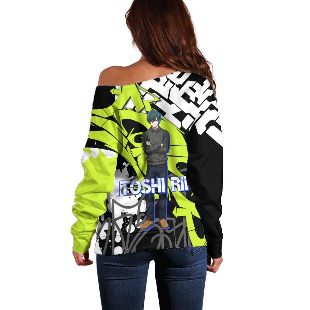 Itoshi Rin Blue Lock Off Shoulder Sweater Urban Graffiti Street Art Style