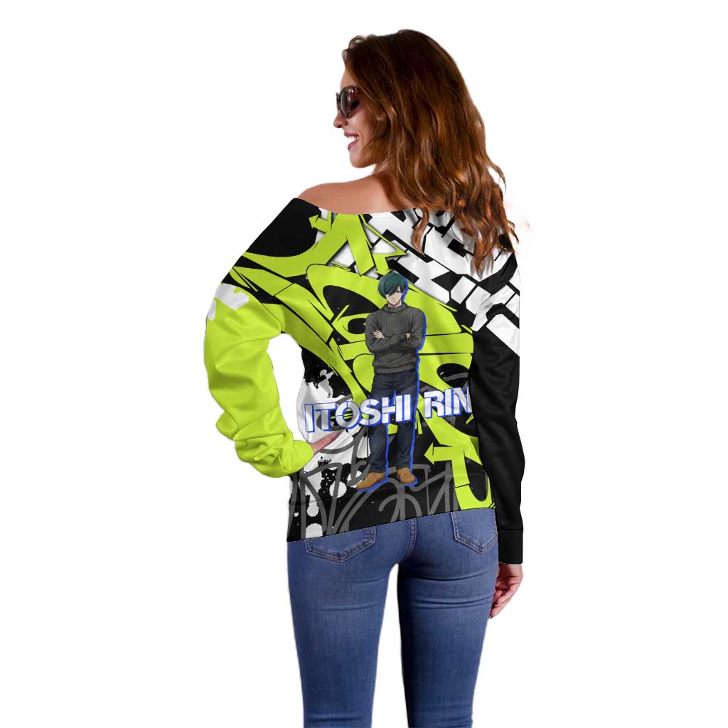 Itoshi Rin Blue Lock Off Shoulder Sweater Urban Graffiti Street Art Style