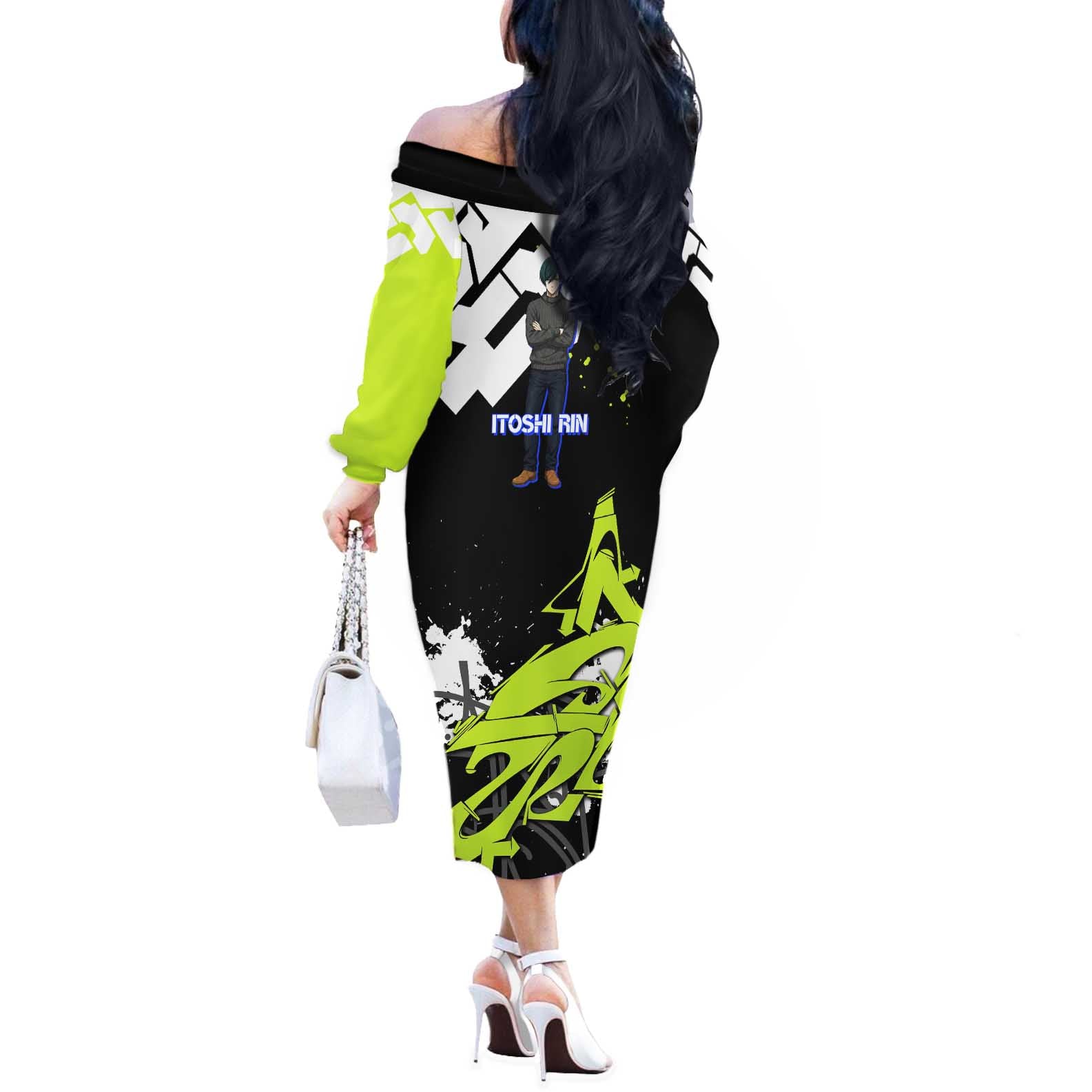 Itoshi Rin Blue Lock Off The Shoulder Long Sleeve Dress Urban Graffiti Street Art Style