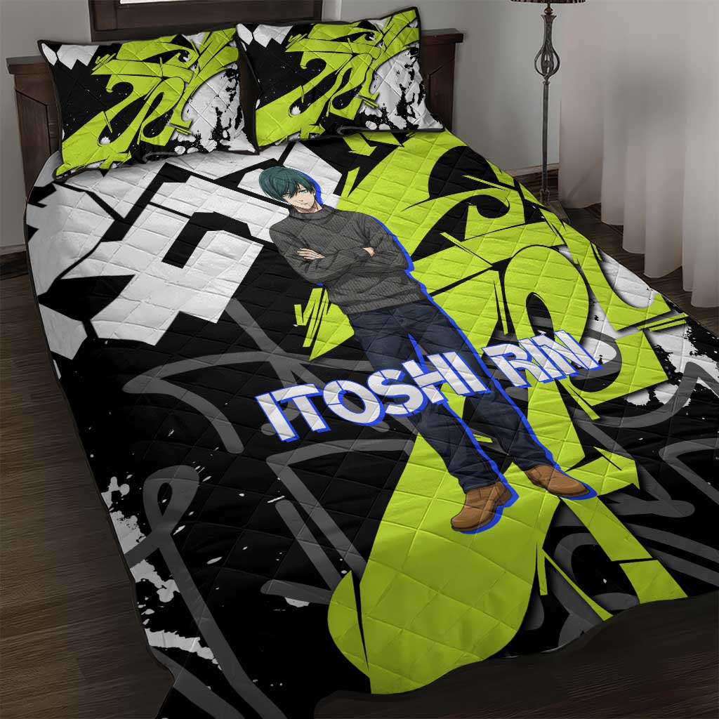 Itoshi Rin Blue Lock Quilt Bed Set Urban Graffiti Street Art Style
