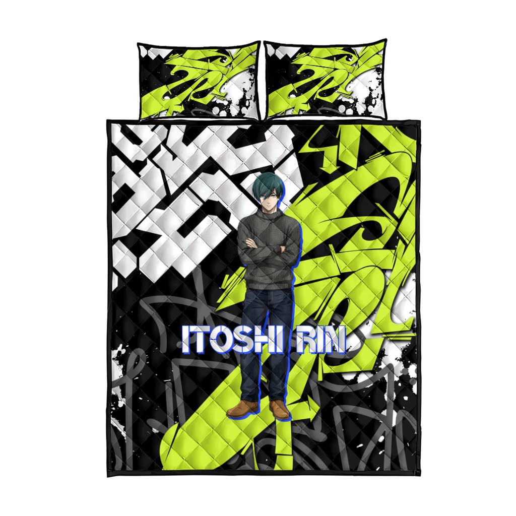 Itoshi Rin Blue Lock Quilt Bed Set Urban Graffiti Street Art Style