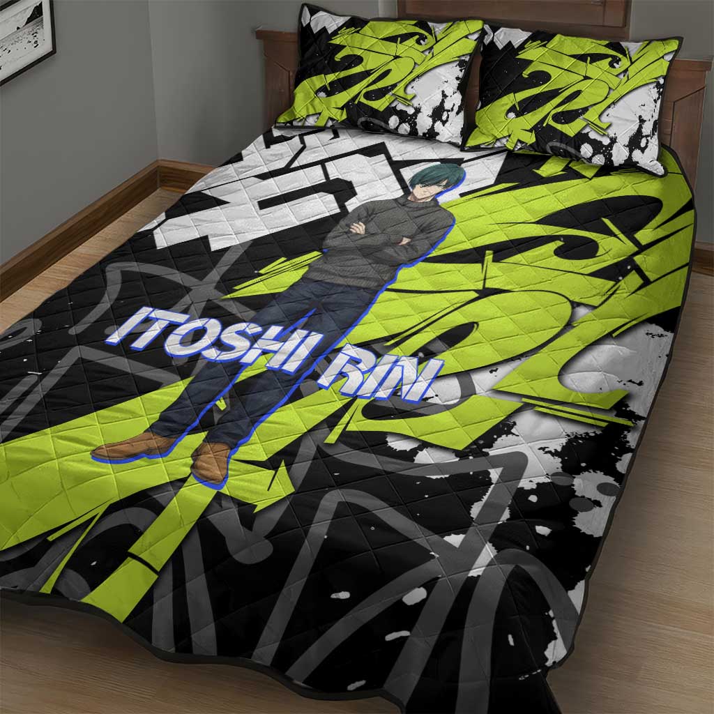 Itoshi Rin Blue Lock Quilt Bed Set Urban Graffiti Street Art Style