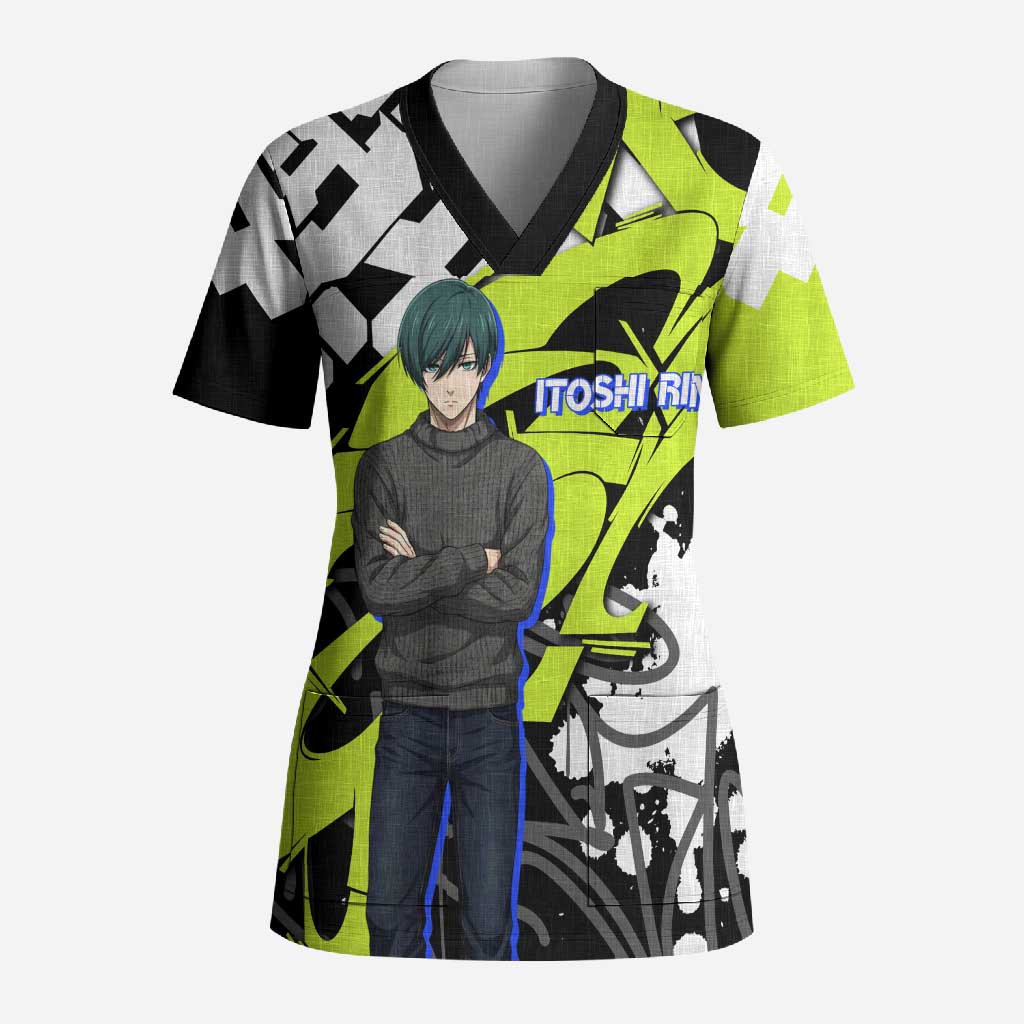 Itoshi Rin Blue Lock Scrub Top Urban Graffiti Street Art Style
