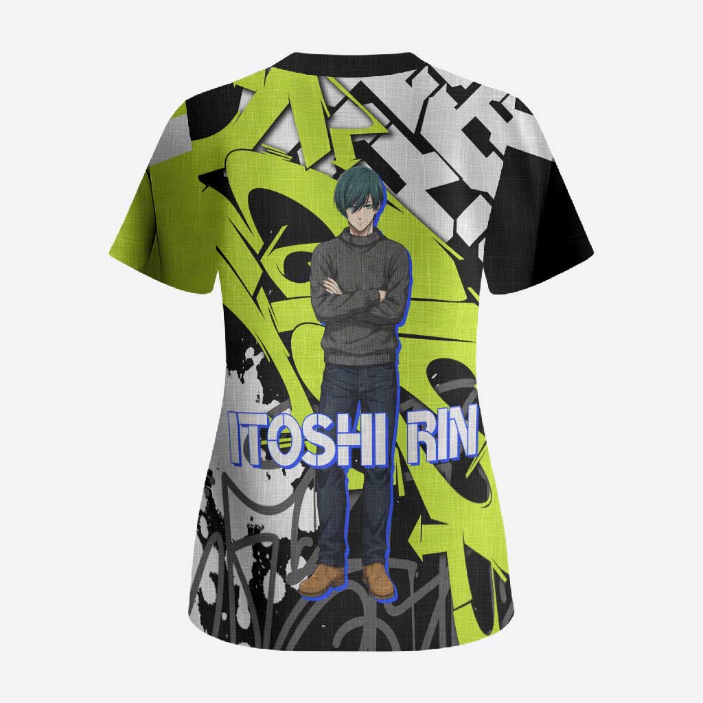 Itoshi Rin Blue Lock Scrub Top Urban Graffiti Street Art Style