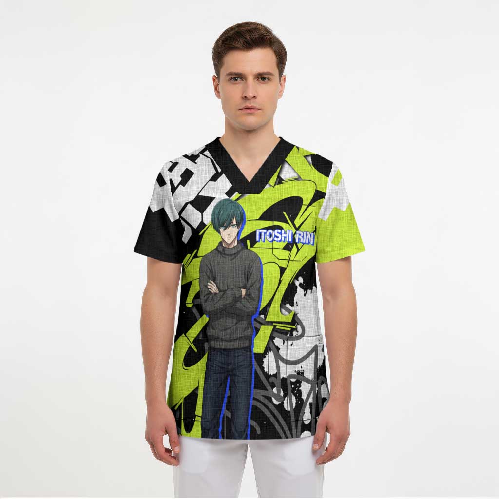 Itoshi Rin Blue Lock Scrub Top Urban Graffiti Street Art Style