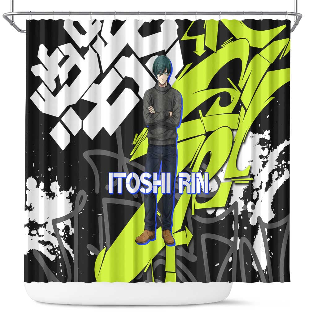 Itoshi Rin Blue Lock Shower Curtain Urban Graffiti Street Art Style