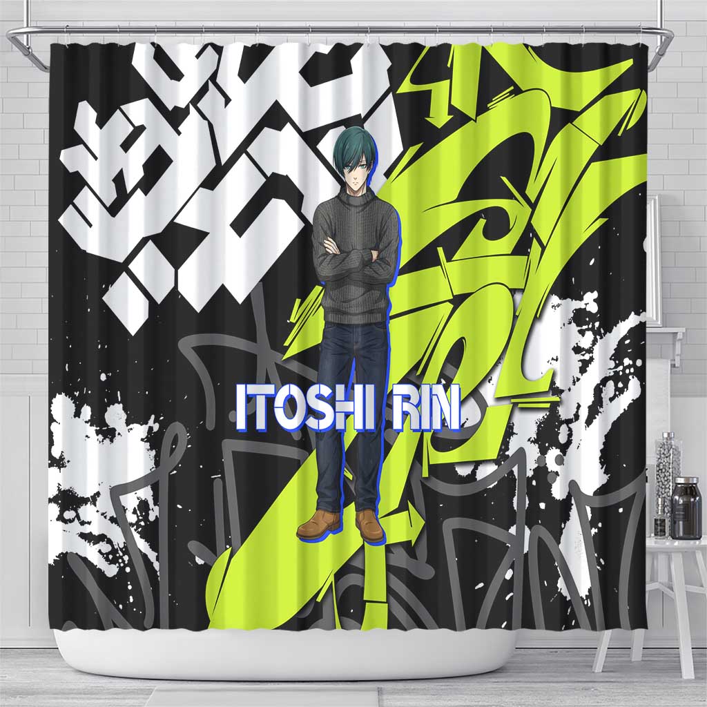 Itoshi Rin Blue Lock Shower Curtain Urban Graffiti Street Art Style