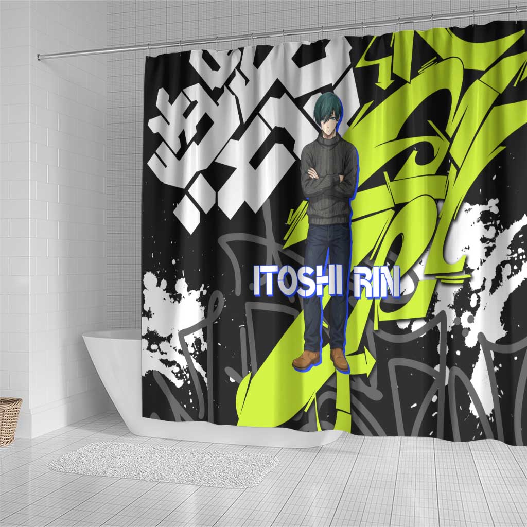 Itoshi Rin Blue Lock Shower Curtain Urban Graffiti Street Art Style