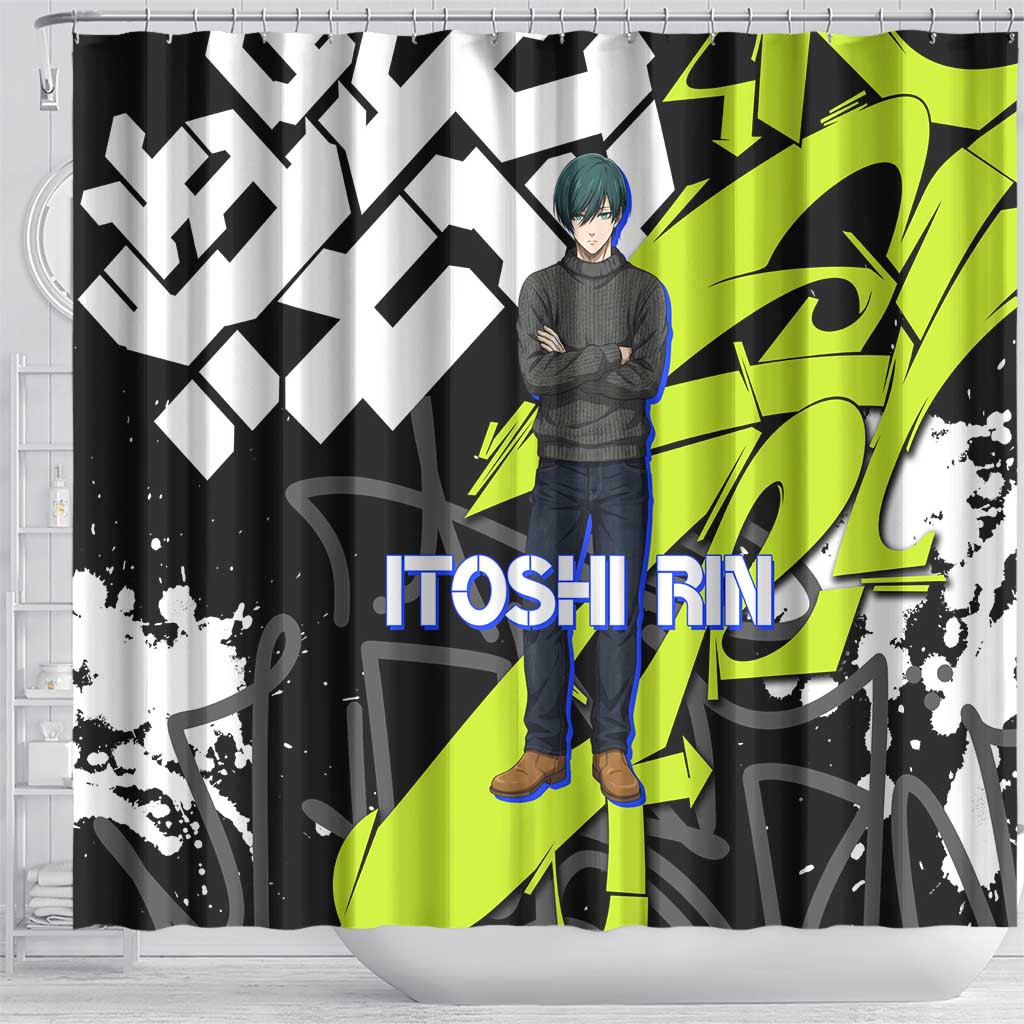 Itoshi Rin Blue Lock Shower Curtain Urban Graffiti Street Art Style